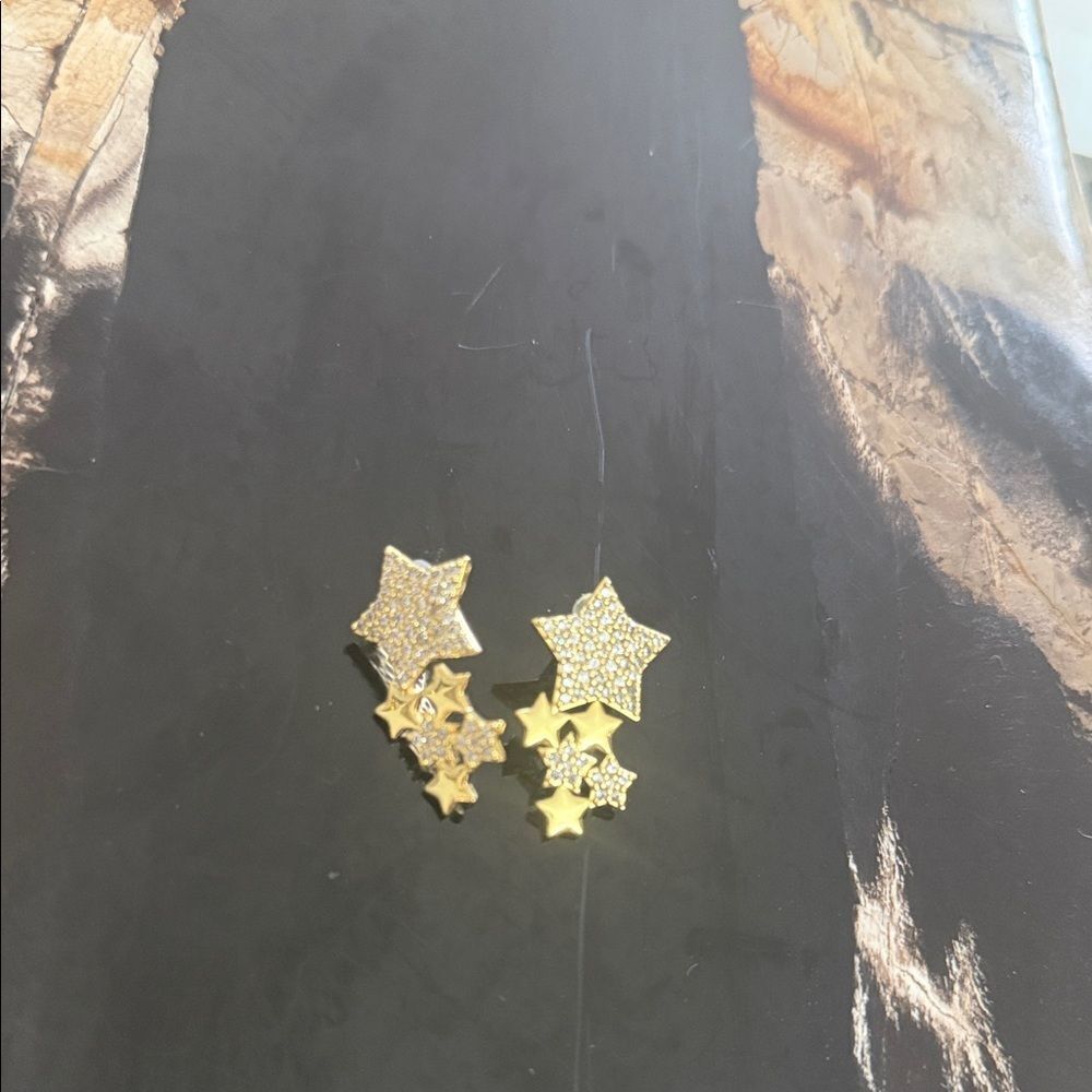 Gold Star CZ Stud Post Earrings - Drop Gold Star Cluster - BRAND NEW